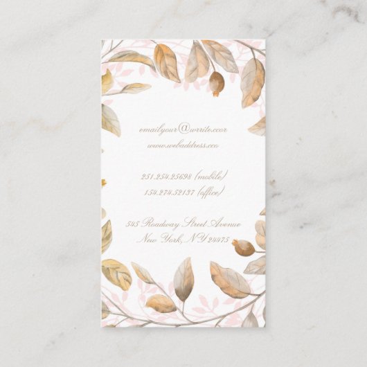 Blush en gouden Waterverf Bloemen Boeket Elegant Visitekaartje (Achterkant)