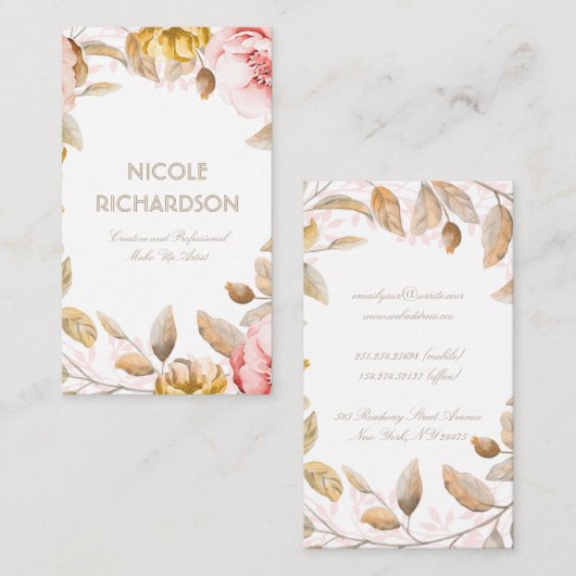 Blush en gouden Waterverf Bloemen Boeket Elegant Visitekaartje (Voorkant / Achterkant)