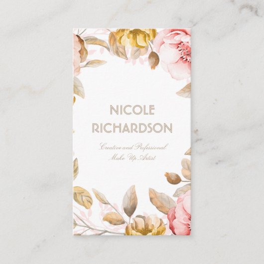 Blush en gouden Waterverf Bloemen Boeket Elegant Visitekaartje (Voorkant)