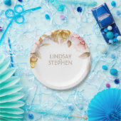 Blush en Gouden Waterverf Bloemen Boeket Huwelijk Papieren Bordje (Feest)