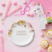 Blush en Gouden Waterverf Bloemen Boeket Huwelijk Papieren Bordje (Feest)