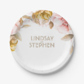 Blush en Gouden Waterverf Bloemen Boeket Huwelijk Papieren Bordje (Voorkant)