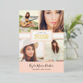 Blush en goudfolie 4 Foto Afstuderen Invitation Folie Feestdagenkaart (Staand Voorkant)