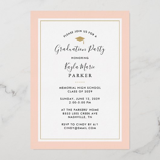 Blush en goudfolie 4 Foto Afstuderen Invitation Folie Feestdagenkaart (Achterkant)