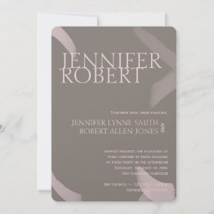 Blush en Grey Stroke Metallic Wedding Invitation Kaart