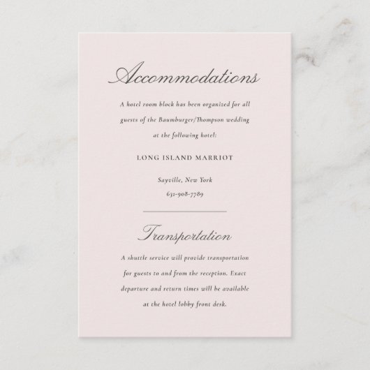 Blush en grijs Elegante Bloemen bruiloft Accommoda Informatiekaartje (Voorkant)