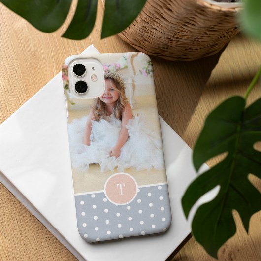 Blush en grijs Polka Dot Monogram & Foto Case-Mate iPhone Case
