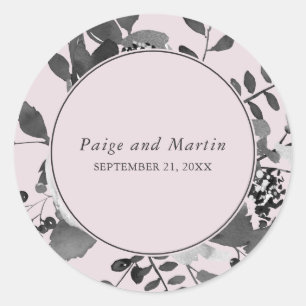 Blush en Grijze Bloemen Bewaar de trouwdatum Ronde Sticker