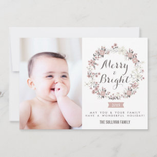 Blush en grijze kerstfeestdag fotokaart feestdagenkaart