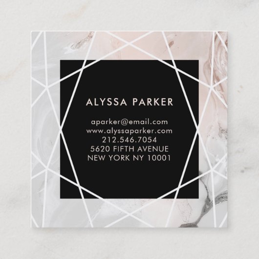 Blush en grijze marmer | Geometrisch Vierkante Visitekaartje (Achterkant)