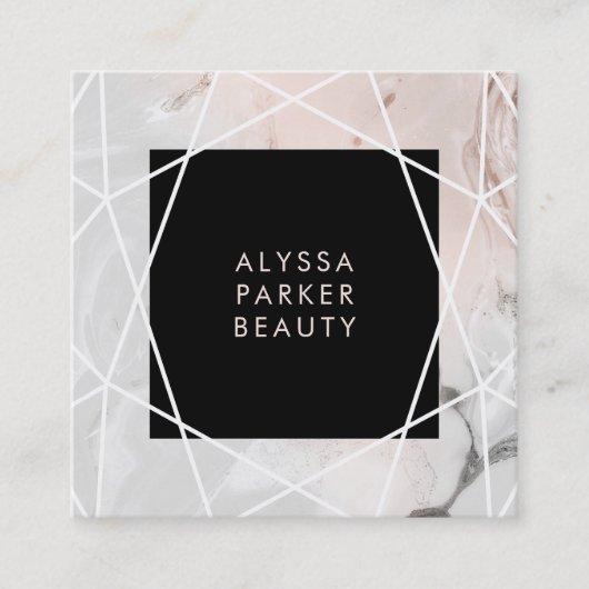 Blush en grijze marmer | Geometrisch Vierkante Visitekaartje (Voorkant)