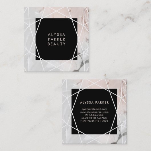 Blush en grijze marmer | Geometrisch Vierkante Visitekaartje (Voorkant / Achterkant)