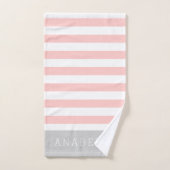 Blush en Grijze Strepen Monogram | Bewerkbare kleu Bad Handdoek (Handdoek)
