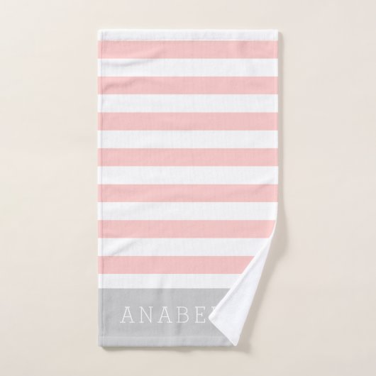 Blush en Grijze Strepen Monogram | Bewerkbare kleu Bad Handdoek (Handdoek)