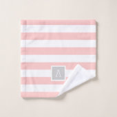Blush en Grijze Strepen Monogram | Bewerkbare kleu Bad Handdoek (Wasdoekje)