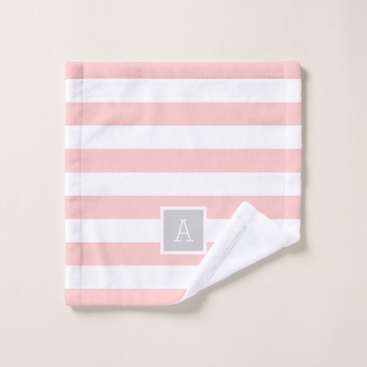 Blush en Grijze Strepen Monogram | Bewerkbare kleu Bad Handdoek (Wasdoekje)