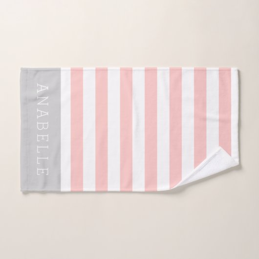 Blush en Grijze Strepen Monogram | Bewerkbare kleu Bad Handdoek (Handdoek)