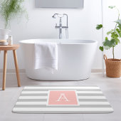 Blush en Grijze Strepen Monogram | Bewerkbare kleu Badmat