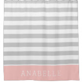 Blush en Grijze Strepen Monogram | Bewerkbare kleu Douchegordijn (Voorkant)