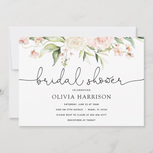 Blush en groen bruids douche uitnodiging (Voorkant)