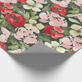 Blush en groene kerstWaterverf Flowers Donker Cadeaupapier (Hoek)