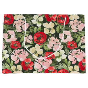 Blush en groene kerstWaterverf Flowers Donker Groot Cadeauzakje