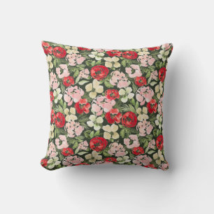 Blush en groene kerstWaterverf Flowers Donker Kussen