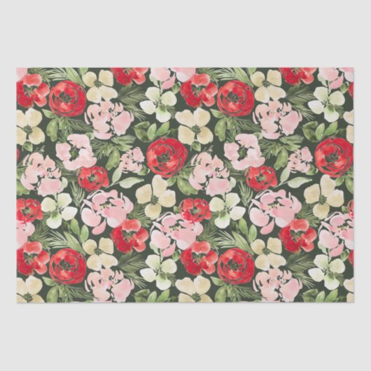 Blush en groene kerstWaterverf Flowers Donker Tissuepapier (Voorkant)