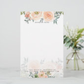 Blush en groene waterverf floral gepersonaliseerd briefpapier (Staand voorkant)