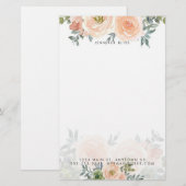 Blush en groene waterverf floral gepersonaliseerd briefpapier (Voorkant / Achterkant)