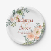 Blush en groene waterverf florale bruiloft papieren bordje (Voorkant)