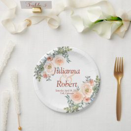 Blush en groene waterverf florale bruiloft papieren bordje