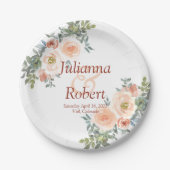 Blush en groene waterverf florale bruiloft papieren bordje (Voorkant)