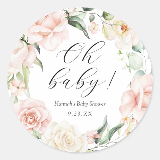 Blush en Groenery Oh Baby Ronde Sticker (Voorkant)