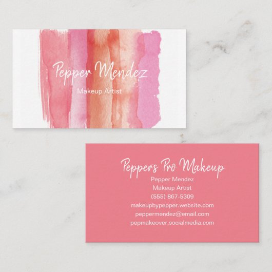 Blush en Hot-roze Waterverf penseelstreken Visitekaartje (Voorkant / Achterkant)