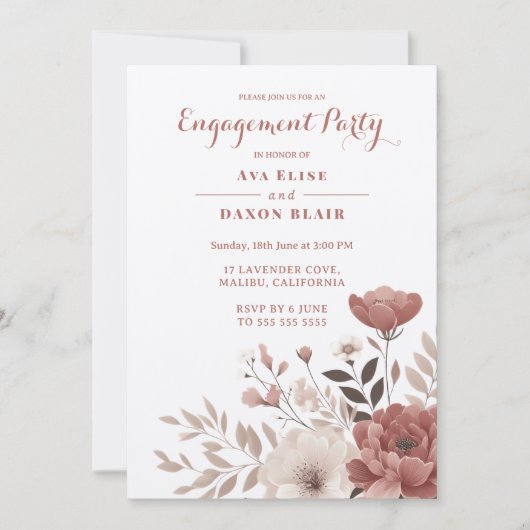 Blush en Ivoor Bloemen Engagement Party Kaart (Voorkant)