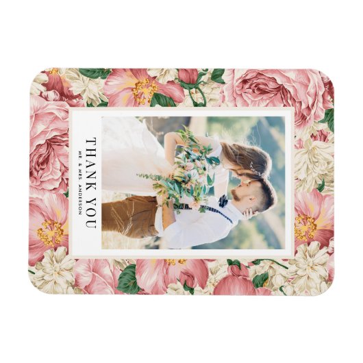 Blush en ivoren bloemen foto bruiloft Dank u Magneet (Horizontaal)