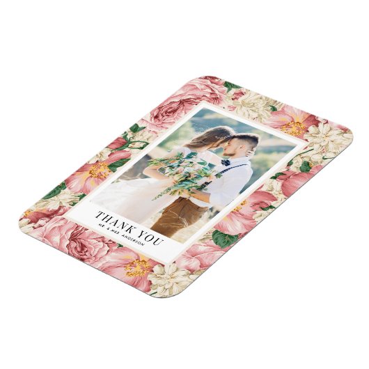 Blush en ivoren bloemen foto bruiloft Dank u Magneet (Linkerzijde)