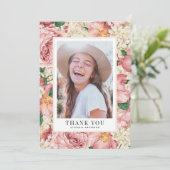  Blush en Ivory Flowers Foto Afstuderen Bedankkaart (Staand voorkant)