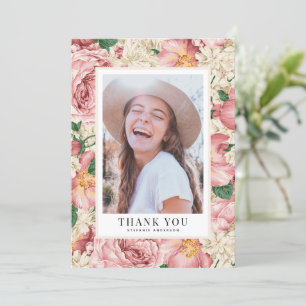  Blush en Ivory Flowers Foto Afstuderen Bedankkaart