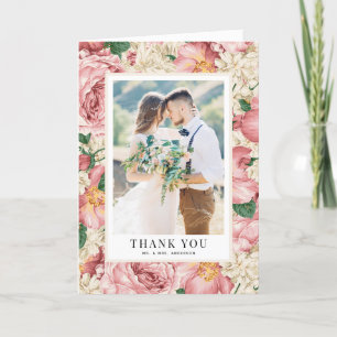  Blush en Ivory Flowers Weddenfoto Bedankkaart