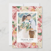  Blush en Ivory Flowers Weddenfoto Bedankkaart (Voorkant)