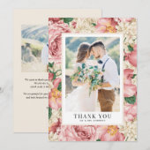  Blush en Ivory Flowers Weddenfoto Bedankkaart (Voorkant / Achterkant)