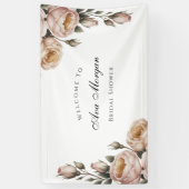 Blush en Ivory Rose Bloemige Bruidsdouche Spandoek (Verticaal)