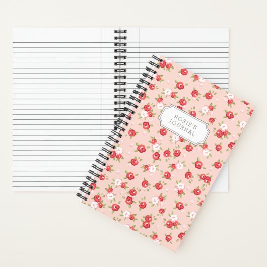 Blush en koraal sierlijke bloemenprint notitieboek (Binnen)