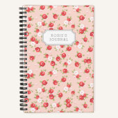 Blush en koraal sierlijke bloemenprint notitieboek (Voorkant)