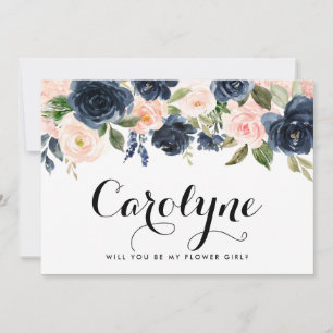 Blush en marine Flowers zullen mijn Bloemenmeisje  Aankondiging