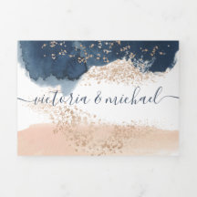 Blush en marine moderne bruiloft drievoudige uitno