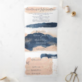 Blush en marine moderne bruiloft drievoudige uitno drieluik uitnodiging (Binnen)