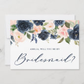Blush en marinebloemen zullen mijn Bridesmaid zijn Kaart (Voorkant)